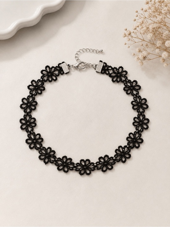 Jewelry - 🖤 Black Floral Lace Choker Necklace Goth Y2K Adjustable